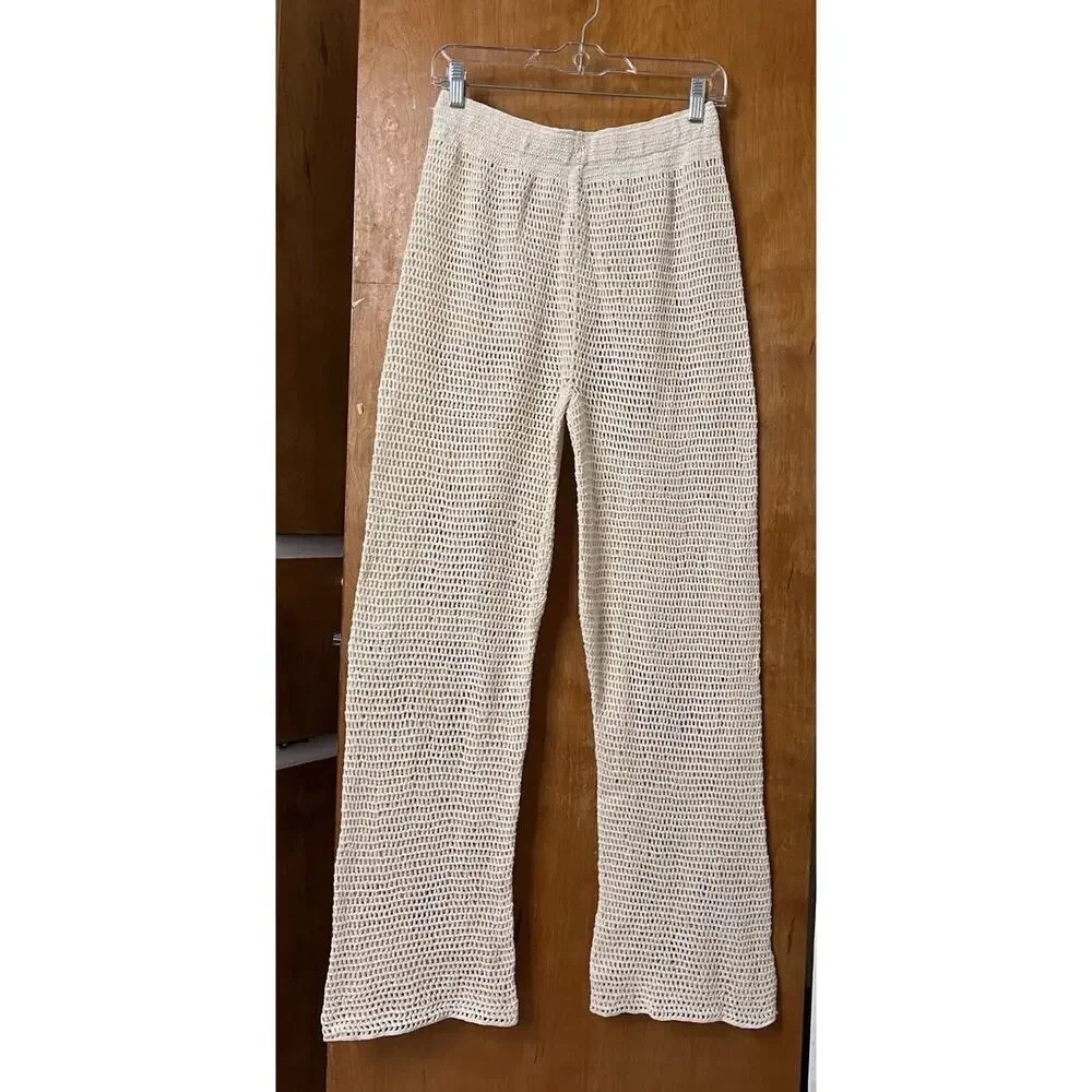 PQ Swim Eliza Crochet High Waist Pants Ivory Cream Beach Size XS/S Festival Boho